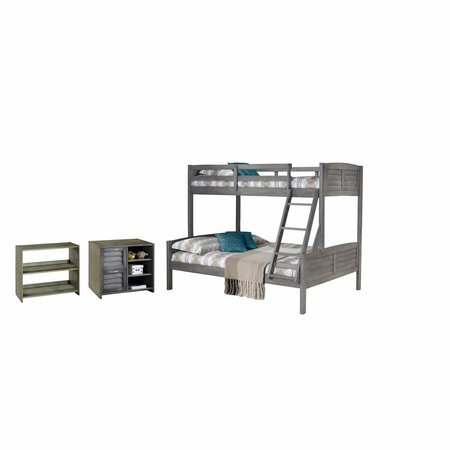 FIXTURESFIRST PD-2012TFAG-C4 Twin over Full Size Bunk with 2 Drawer Chest & Bookcase FI3721934